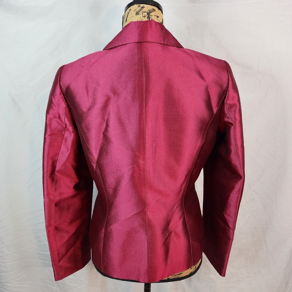 ALBERT NIPON Size 8 Reddish Ruffle Front Silk Wool Blend Formal Blazer Jacket - Picture 5 of 9